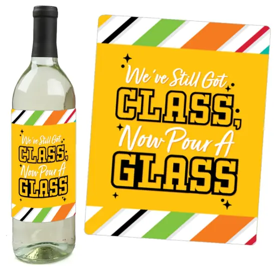 Big Dot of Happiness Still Got Class - High School Reunion Party Decorations for Women and Men - Wine Bottle Label Stickers - Set of 4 {3}