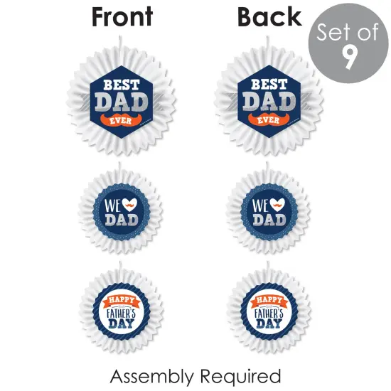 Big Dot of Happiness Happy Father's Day - Hanging We Love Dad Party Tissue Decoration Kit - Paper Fans - Set of 9 {7}