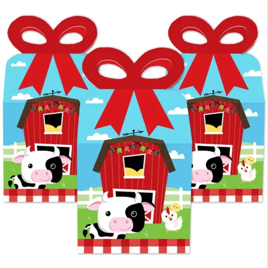 Big Dot of Happiness Farm Animals - Square Favor Gift Boxes - Barnyard Baby Shower or Birthday Party Bow Boxes - Set of 12 {3}