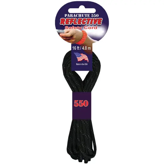 Pepperell Parachute Cord 4mmx16'-Reflective Black {1}
