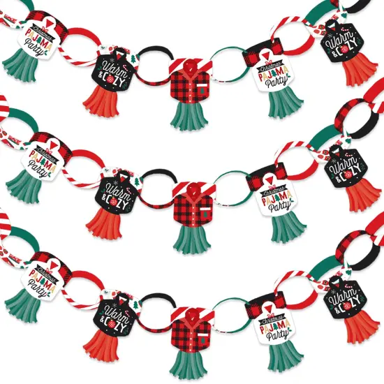 Big Dot of Happiness Christmas Pajamas - 90 Chain Links and 30 Paper Tassels Decoration Kit - Holiday Plaid PJ Party Paper Chains Garland - 21 feet {1}