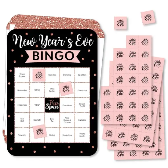Big Dot of Happiness Rose Gold Happy New Year - Bar Bingo Cards and Markers - New Year's Eve Party Bingo Game - Set of 18 {1}