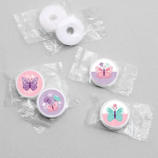 Big Dot of Happiness Beautiful Butterfly - Floral Baby Shower Birthday Party Round Candy Sticker Favors - Labels Fits Chocolate Candy (1 sheet of 108) {4}