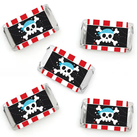 Big Dot of Happiness Pirate Ship Adventures - Mini Candy Bar Wrapper Stickers - Skull Birthday Party Small Favors - 40 Count {1}