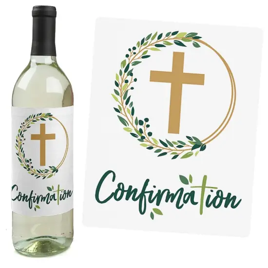Big Dot of Happiness Confirmation Elegant Cross - Religious Party Decorations for Women and Men - Wine Bottle Label Stickers - Set of 4 {4}