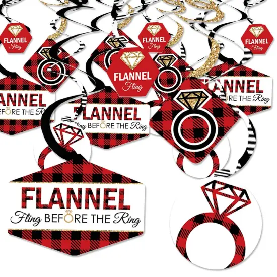 Big Dot of Happiness Flannel Fling Before the Ring - Buffalo Plaid Bachelorette Party Hanging Decor - Party Decoration Swirls - Set of 40 {1}