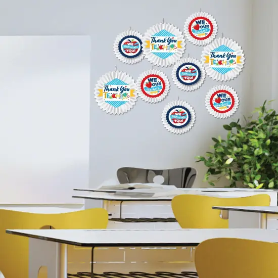 Big Dot of Happiness Thank You Teachers - Hanging Teacher Appreciation Tissue Decoration Kit - Paper Fans - Set of 9 {3}