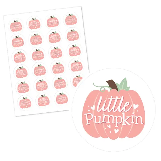 Big Dot of Happiness Girl Little Pumpkin - Fall Birthday Party or Baby Shower Circle Sticker Labels - 24 Count {3}