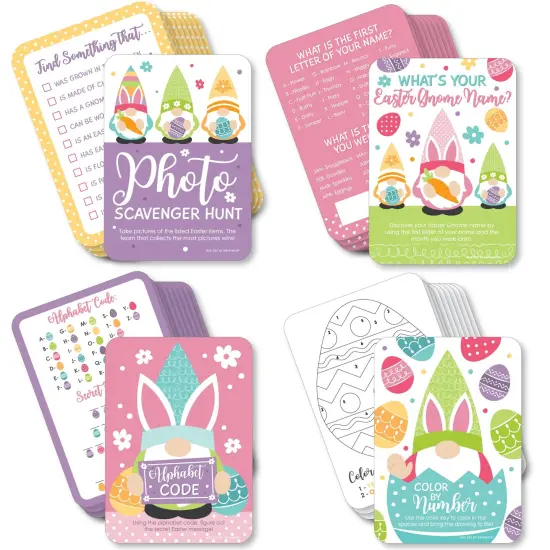 Big Dot of Happiness Easter Gnomes - 4 Spring Bunny Party Games - 10 Cards Each - Gamerific Bundle {1}