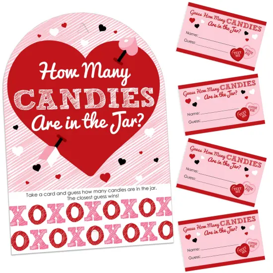 Big Dot of Happiness Conversation Hearts - How Many Candies Valentine&rsquo;s Day Party Game - 1 Stand and 40 Cards - Candy Guessing Game {1}