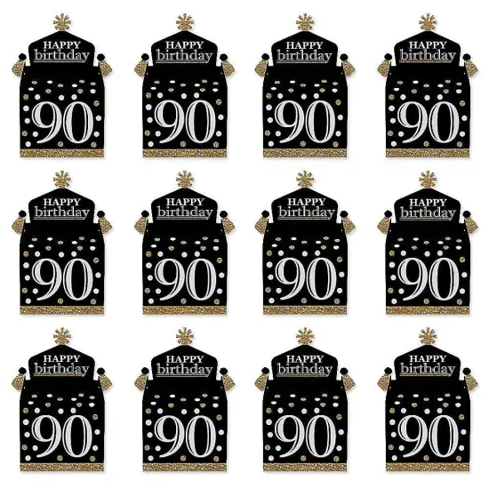 Big Dot of Happiness Adult 90th Birthday - Gold - Treat Box Party Favors - Birthday Party Goodie Gable Boxes - Set of 12 {6}