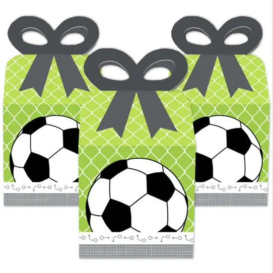 Big Dot of Happiness Goaaal - Soccer - Square Favor Gift Boxes - Baby Shower or Birthday Party Bow Boxes - Set of 12 {3}