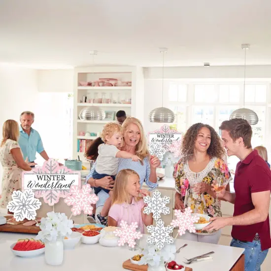 Big Dot of Happiness Pink Winter Wonderland - Holiday Snowflake Birthday Party & Baby Shower Centerpiece Sticks - Showstopper Table Toppers -35 Pieces {6}