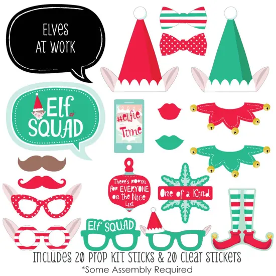 Big Dot of Happiness Elf Squad - Kids Elf Christmas and Birthday Party Photo Booth Props Kit - 20 Count {3}