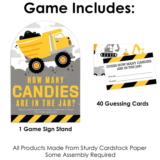 Big Dot of Happiness Dig It - Construction Party Zone - How Many Candies Baby Shower or Birthday Party Game - 1 Stand and 40 Cards Candy Guessing Game {4}