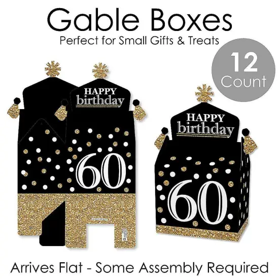 Big Dot of Happiness Adult 60th Birthday - Gold - Treat Box Party Favors - Birthday Party Goodie Gable Boxes - Set of 12 {7}