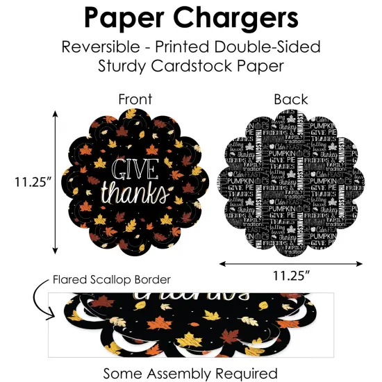 Big Dot of Happiness Give Thanks - Thanksgiving Party Paper Charger and Table Decorations - Chargerific Kit - Place Setting for 8 {6}