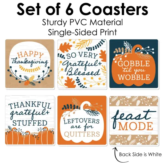 Big Dot of Happiness Happy Thanksgiving - Funny Fall Harvest Party Decorations - Drink Coasters - Set of 6 {6}