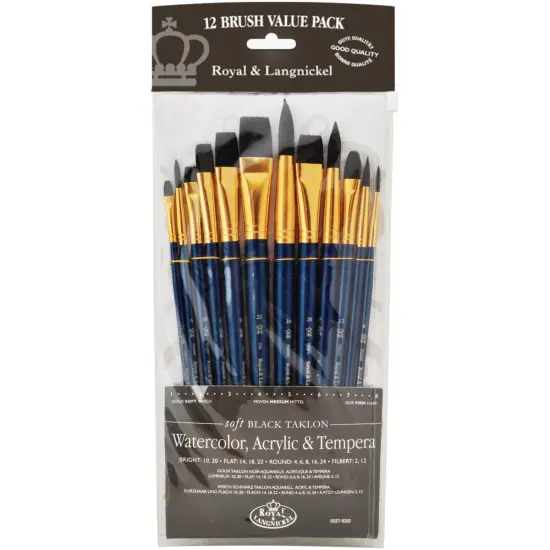 Royal & Langnickel(R) Black Taklon Value Pack Brush Set-12/Pkg {1}