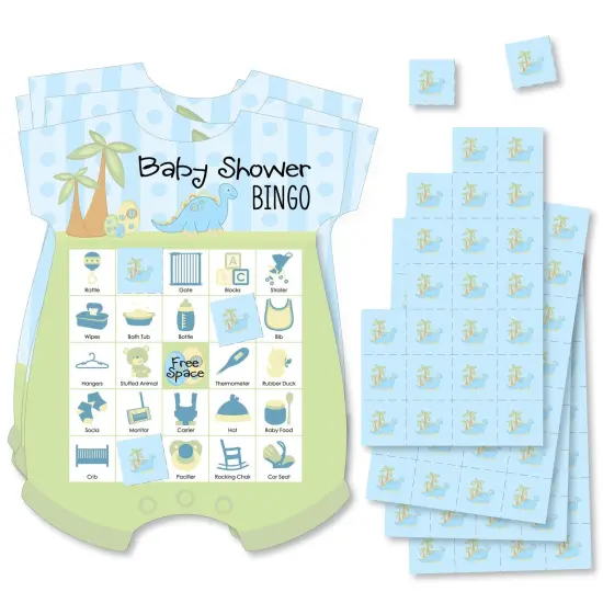 Big Dot of Happiness Baby Boy Dinosaur - Picture Bingo Cards and Markers - Baby Shower Shaped Bingo Game - Set of 18 {1}