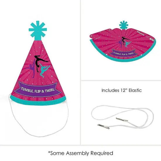 Big Dot of Happiness Tumble, Flip and Twirl - Gymnastics - Mini Cone Birthday Party or Gymnast Party Hats - Small Little Party Hats - Set of 8 {6}