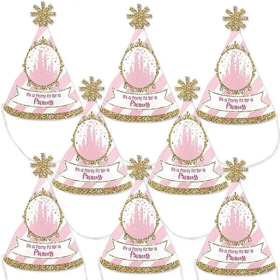 Big Dot of Happiness Little Princess Crown - Mini Cone Pink and Gold Princess Baby Shower or Birthday Party Hats - Small Little Party Hats - Set of 8 {1}