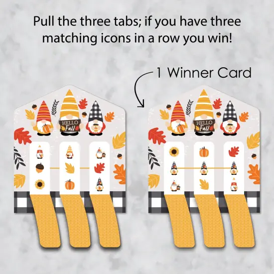 Big Dot of Happiness Fall Gnomes - Autumn Harvest Party Game Pickle Cards - Pull Tabs 3-in-a-Row - Set of 12 {4}