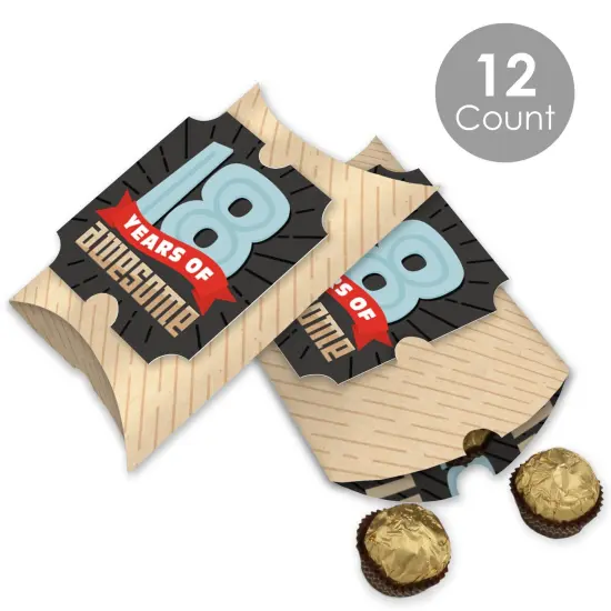 Big Dot of Happiness Boy 18th Birthday - Favor Gift Boxes - Eighteenth Birthday Party Large Pillow Boxes - Set of 12 {3}