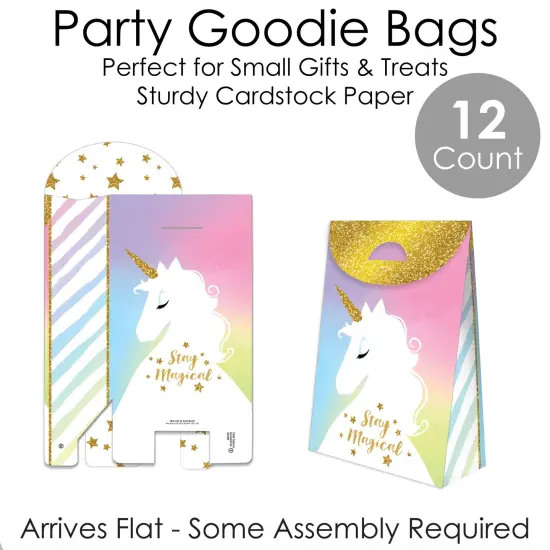 Big Dot of Happiness Rainbow Unicorn - Magical Unicorn Baby Shower or Birthday Gift Favor Bags - Party Goodie Boxes - Set of 12 {7}