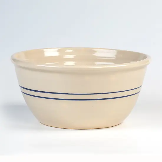 Martinez Pottery Heritage Blue Stripe Stoneware Mixing Bowl Hand Turned 16" {1}