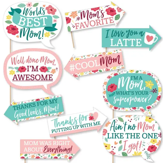 Big Dot of Happiness Funny Colorful Floral Happy Mother's Day - We Love Mom Party Photo Booth Props Kit - 10 Piece {1}