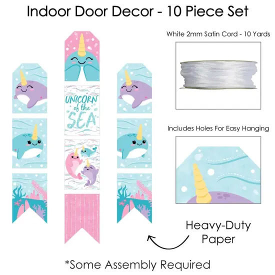 Big Dot of Happiness Narwhal Girl - Hanging Vertical Paper Door Banners - Under The Sea Baby Shower Birthday Party Wall Decor Kit - Indoor Door Decor {6}