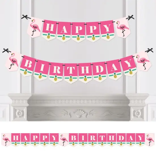 Big Dot of Happiness Pink Flamingo - Party Like a Pineapple - Tropical Summer Birthday Party Bunting Banner - Pink Party Decorations - Happy Birthday {1}