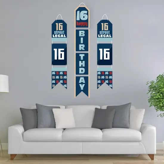 Big Dot of Happiness Boy 16th Birthday - Hanging Vertical Paper Door Banners - Sweet Sixteen Birthday Party Wall Decoration Kit - Indoor Door Decor {3}