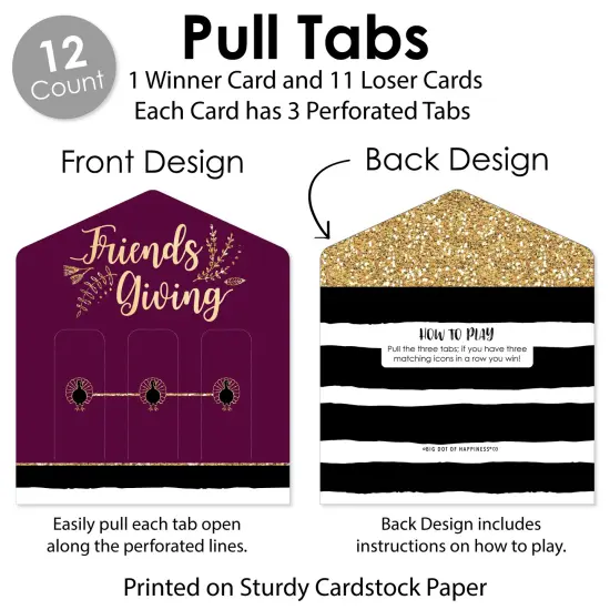 Big Dot of Happiness Elegant Thankful for Friends - Friendsgiving Thanksgiving Party Game Pickle Cards - Pull Tabs 3-in-a-Row - Set of 12 {6}