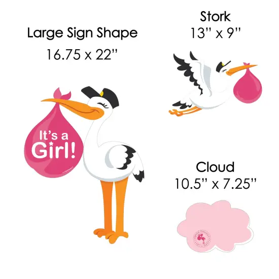 Big Dot of Happiness Girl Special Delivery - Baby Announcement Yard Sign & Outdoor Lawn Decor - It's a Girl Stork Baby Shower Yard Signs - Set of 8 {7}