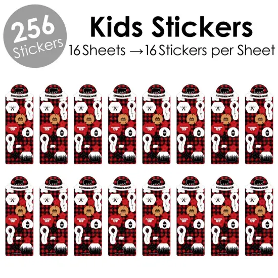 Big Dot of Happiness Lumberjack - Channel The Flannel - Buffalo Plaid Birthday Party Favor Kids Stickers - 16 Sheets - 256 Stickers {3}