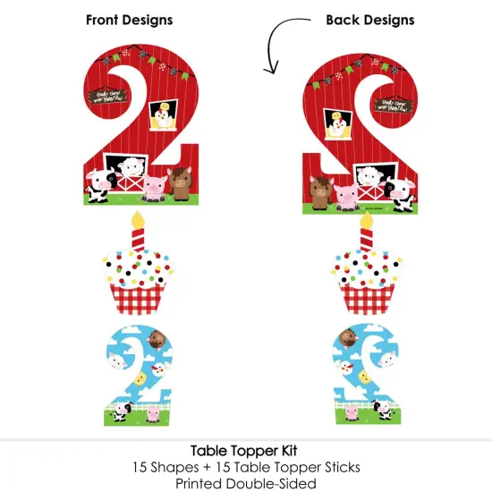 Big Dot of Happiness 2nd Birthday Farm Animals - Barnyard Second Birthday Party Centerpiece Sticks - Table Toppers - Set of 15 {6}
