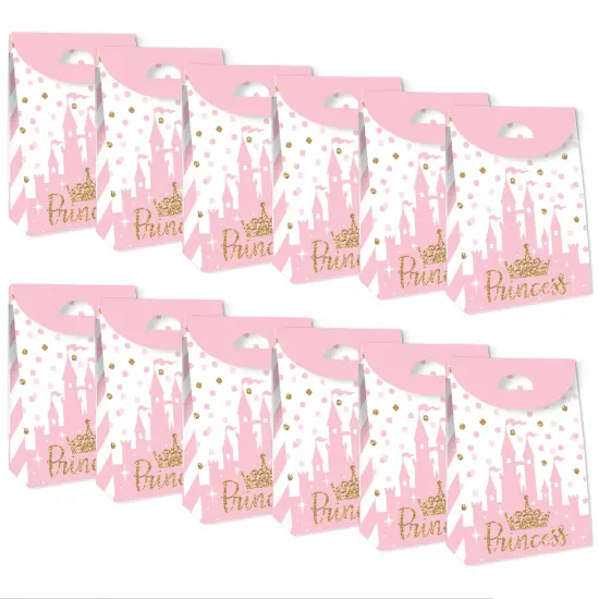 Big Dot of Happiness Little Princess Crown - Pink and Gold Princess Baby Shower or Birthday Gift Favor Bags - Party Goodie Boxes - Set of 12 {6}