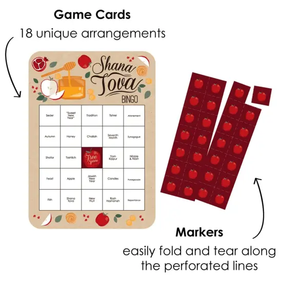 Big Dot of Happiness Rosh Hashanah - Bingo Cards and Markers - New Year Bingo Game - Set of 18 {3}
