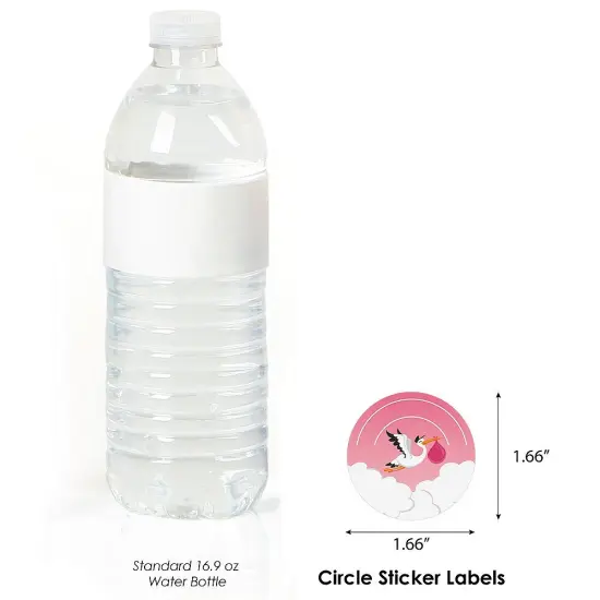 Big Dot of Happiness Girl Special Delivery - Pink It's A Girl Stork Baby Shower Circle Sticker Labels - 24 Count {4}