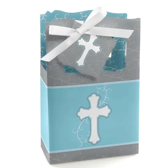 Big Dot of Happiness Little Miracle Boy Blue & Gray Cross - Baptism or Baby Shower Favor Boxes - Set of 12 {1}