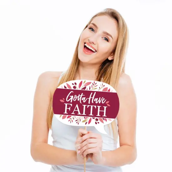 Big Dot of Happiness Funny Baptism Pink Elegant Cross - Girl Religious Party Photo Booth Props Kit - 10 Piece {3}