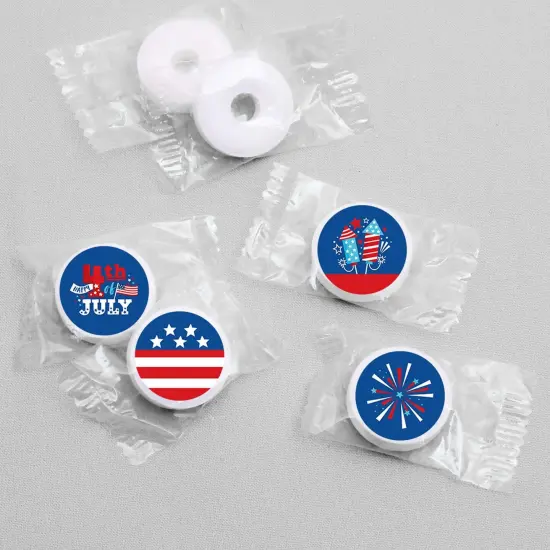 Big Dot of Happiness Firecracker 4th of July - Red, White & Royal Blue Party Round Candy Sticker Favors - Labels Fits Chocolate Candy (1 sheet of 108) {4}