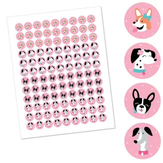 Big Dot of Happiness Pawty Like a Puppy Girl - Pink Dog Party Round Candy Sticker Favors - Labels Fits Chocolate Candy (1 sheet of 108) {3}