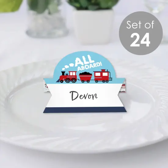 Big Dot of Happiness Railroad Party Crossing - Steam Train Birthday Party or Baby Shower Tent Buffet Card - Table Setting Name Place Cards - Set of 24 {3}