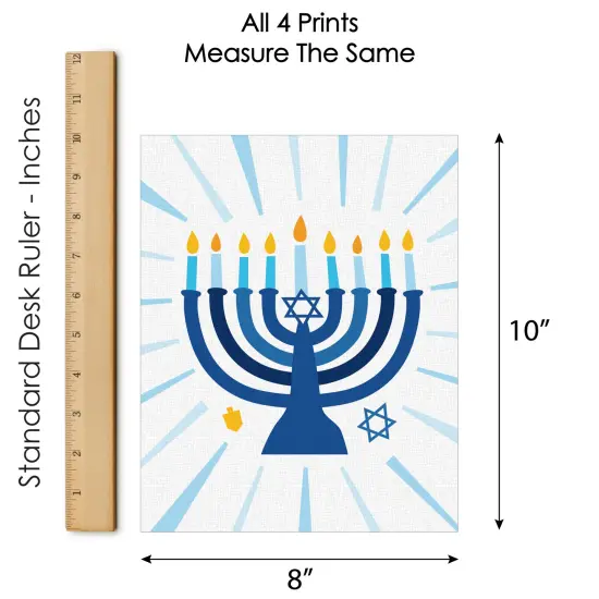 Big Dot of Happiness Hanukkah Menorah - Unframed Chanukah Holiday Linen Paper Wall Art - Set of 4 - Artisms - 8 x 10 inches {6}