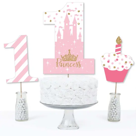 Big Dot of Happiness 1st Birthday Little Princess Crown - Pink and Gold Princess First Birthday Party Centerpiece Sticks - Table Toppers - Set of 15 {4}