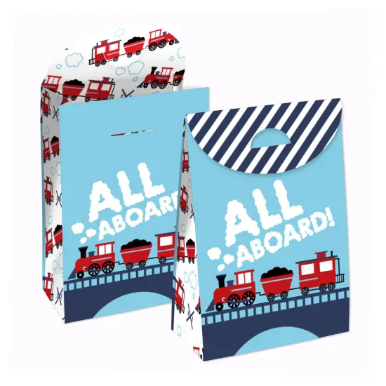 Big Dot of Happiness Railroad Party Crossing - Steam Train Birthday or Baby Shower Gift Favor Bags - Party Goodie Boxes - Set of 12 {1}