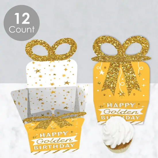 Big Dot of Happiness Golden Birthday - Square Favor Gift Boxes - Happy Birthday Party Bow Boxes - Set of 12 {4}